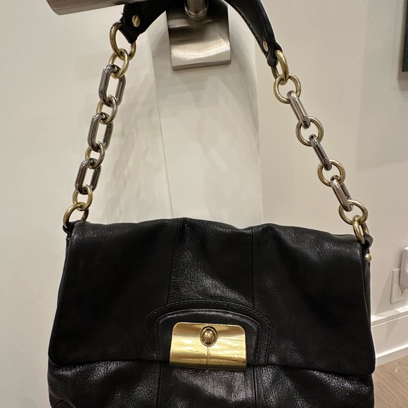 Coach Black Leather Shoulder Bag with Gold Accents - Picture 2 of 4